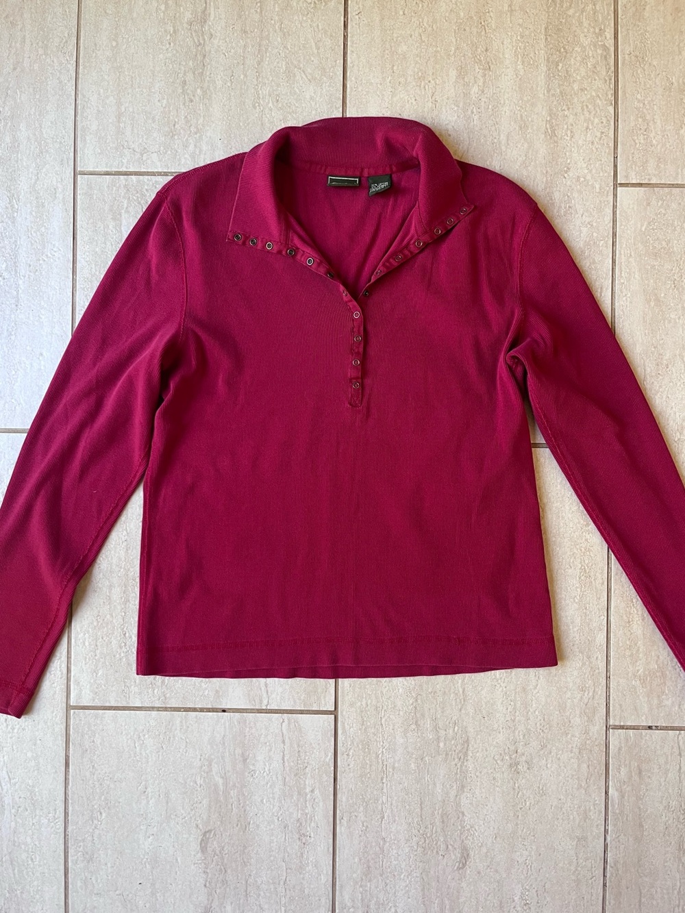 Vintage Eddie Bauer Snap Polo Henley Shirt Red Long Sleeve Cotton L